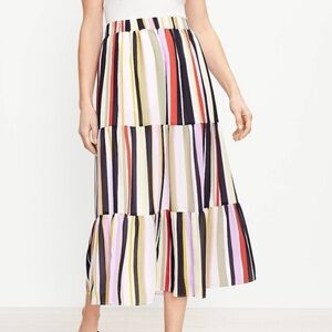 Loft Colorful Striped Tiered Maxi Skirt
